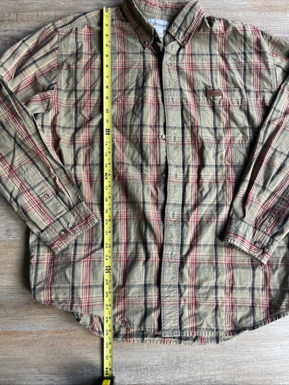 Carhartt Men's Plaid Button-Down Shirt - Khaki Large - Picture 4 of 6